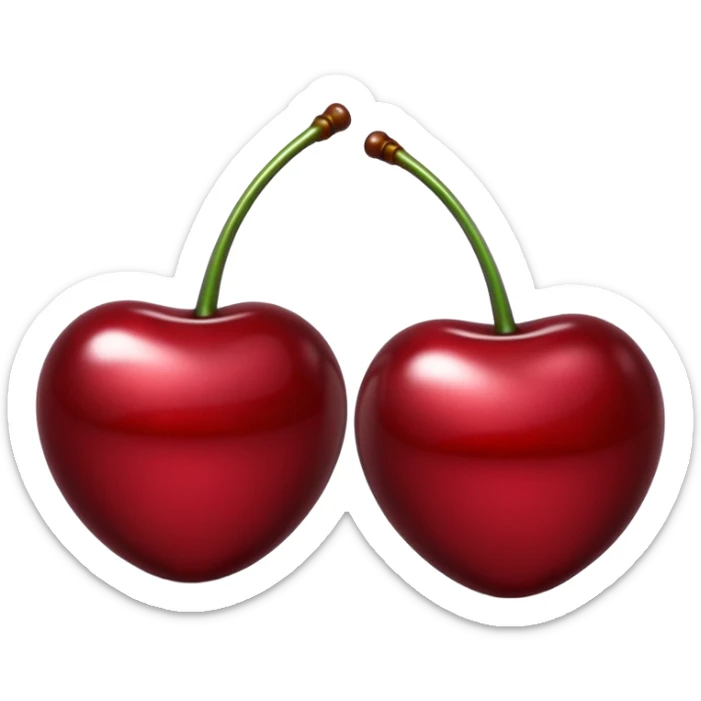 A pair of cherries emoji made of liquid silver chrome, smooth rounded shapes, glossy metallic surface, subtle sensual vibe, luxury sexy aesthetic, iOS emoji style, centered, clean white background sticker