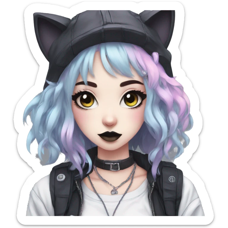 Edgy Kawaii Cute Cool Pastel Cartoon Beautiful Elegant Pretty Anime Punk Techwear Gothic Catgirl sticker