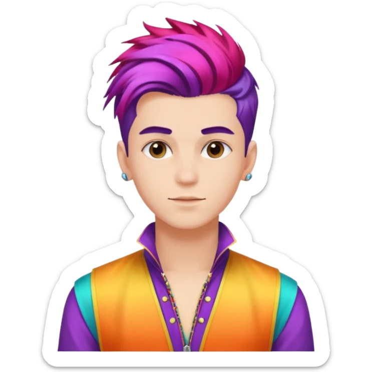 A stylish youngman idol in colorful stage outfit, trendy hairstyle with dyed highlights sticker