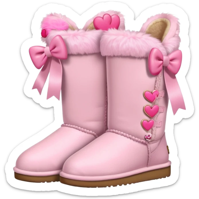 Cute pastel pink furry UGGS with bows and heart accessories  sticker