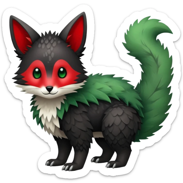Kawaii Cute Edgy Black Green Red Vernid-Trico-animal-creature full body sticker