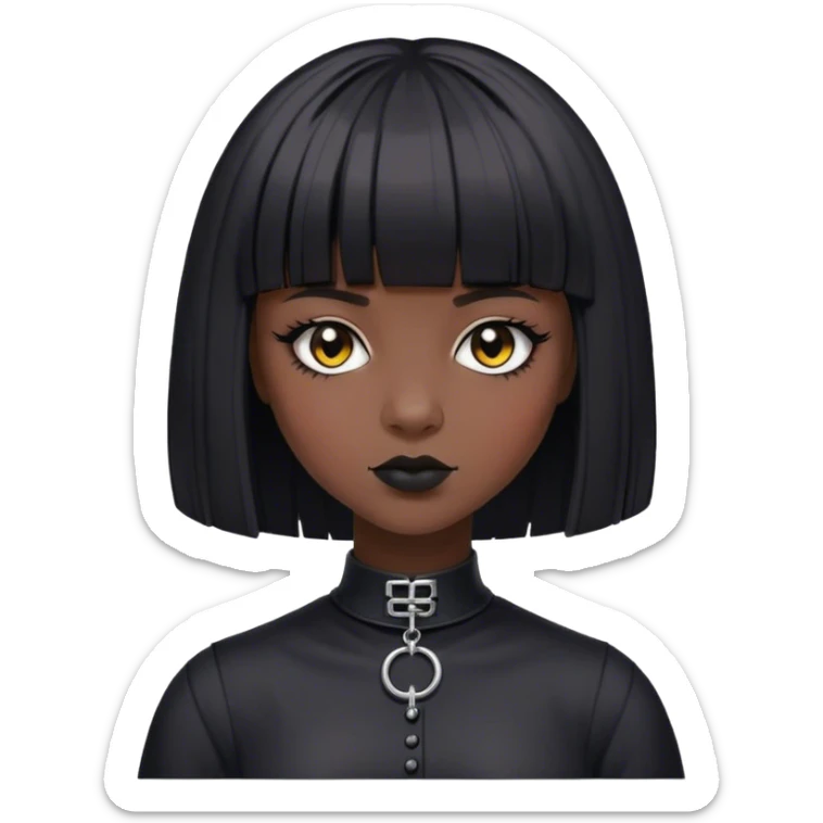 Young woman with dark skin and bob hair with bangs and goth style  sticker