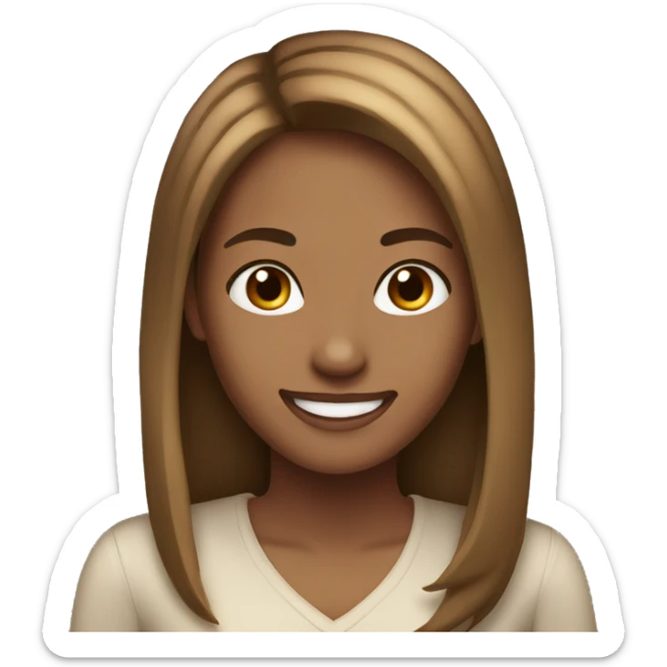 woman with light brown skin, straight hair with light brown highlights, smiling sticker