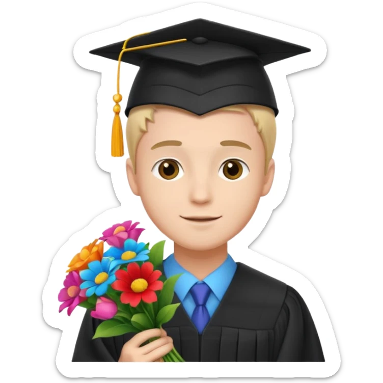 Graduated Students, Male,wearing graduation cap, holding bouquet of flowers
 sticker