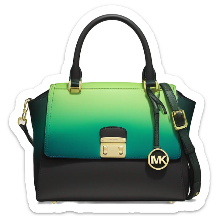 Realistic isolated black,dark teal,lime green,black and emerald green ombre Michael kors satchel purse.  sticker
