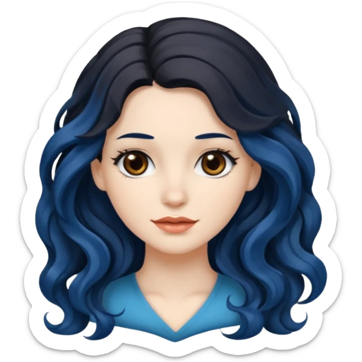Black/blue hair brown eyes long long wavy hair white skin woman sticker