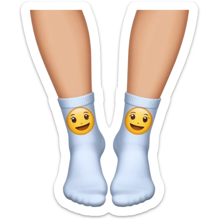 woman's feet in white crew socks, soles visible from directly underneath, emoji style sticker