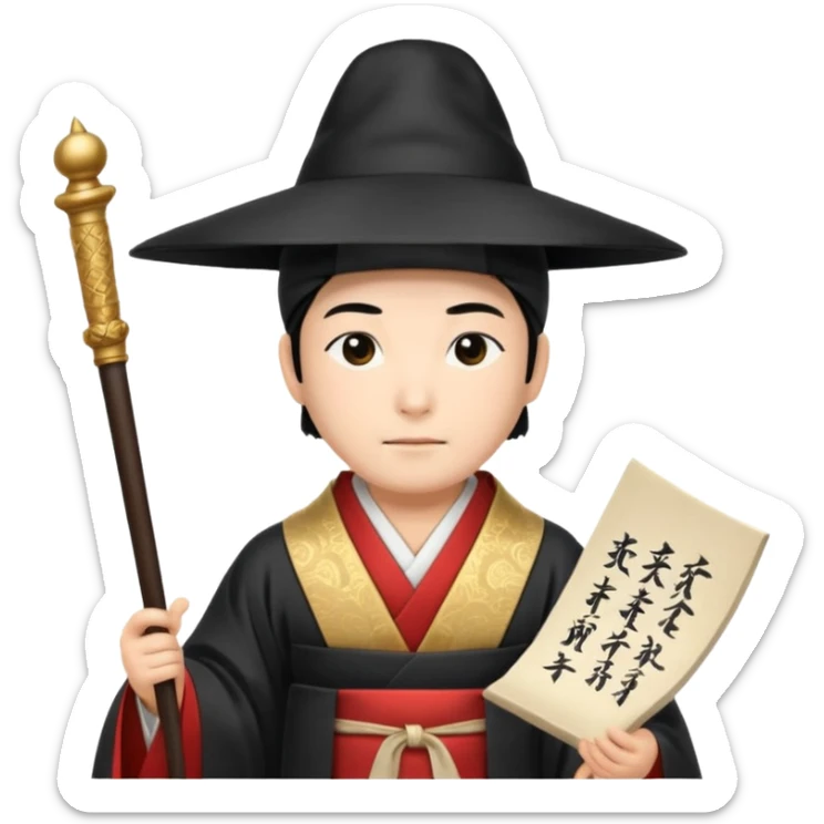 Japanese Court Lord Elegant noble in long robes with tall hat, holding a scroll of orders.
 sticker