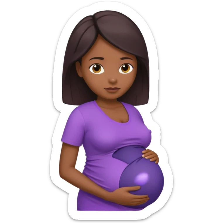 Dark brownskin woman with purple shirt, pregnant with head, neck and upper thorax only sticker