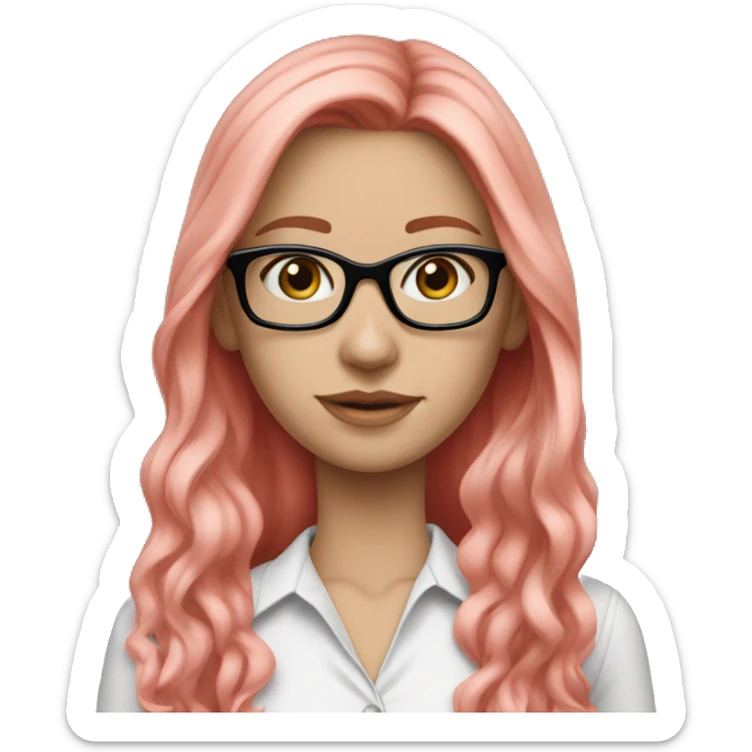 White-girl-with-long-hair-red-head-blue-eyes-wearing-glasses-blouse-formal-pink sticker