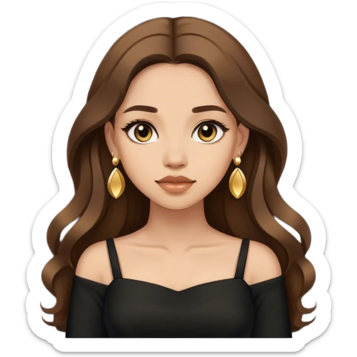 Beautiful woman,cute, long brown hair in dark dress with gold earrings sticker