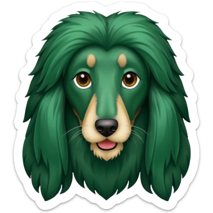 dark green dog extra furry afghan hound. The dog fur is totally dark green sticker