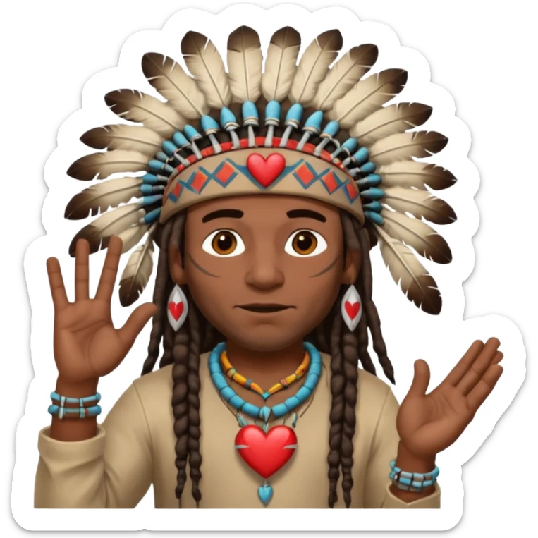 Black American man dark brown with dreads with a American Indian headdress with doing heart me sticker