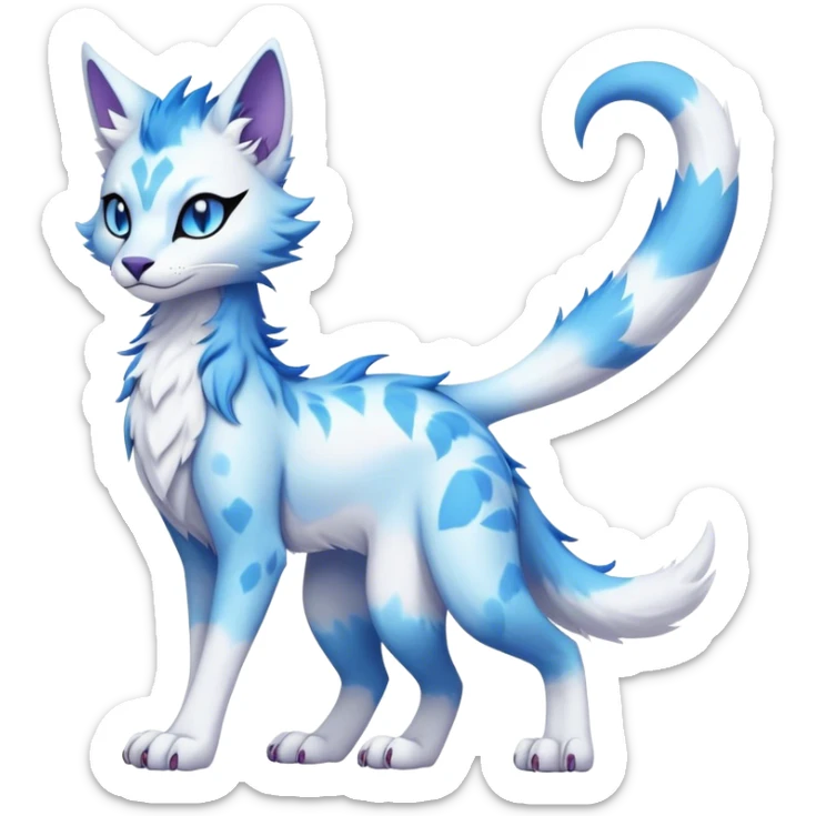 Kawaii dark edgy fantasy pastel ethereal feline-vernid-sergal-fursona animal creature with a tufted tail full body sticker