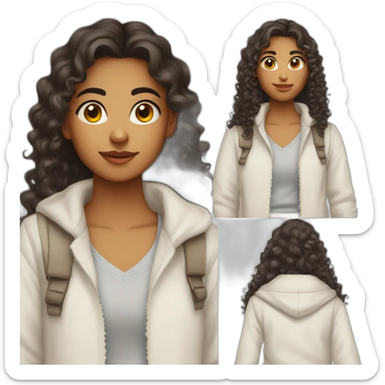 indian teenage girl with curly hair wearing a collared long sleeve white shirt under a white sweatervest sticker