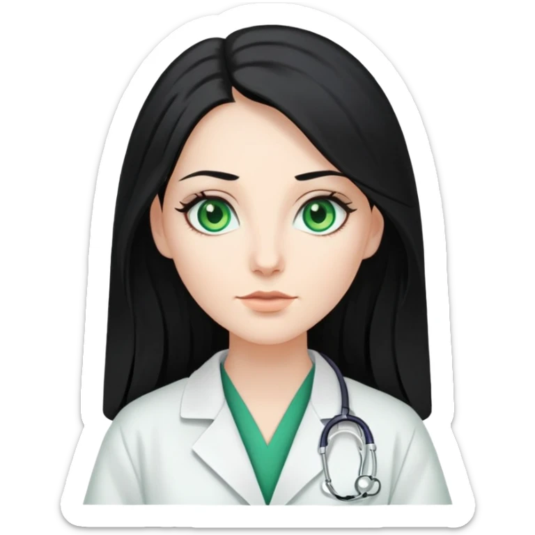Woman with long, Black hair and with green eyes in doctor robe sticker