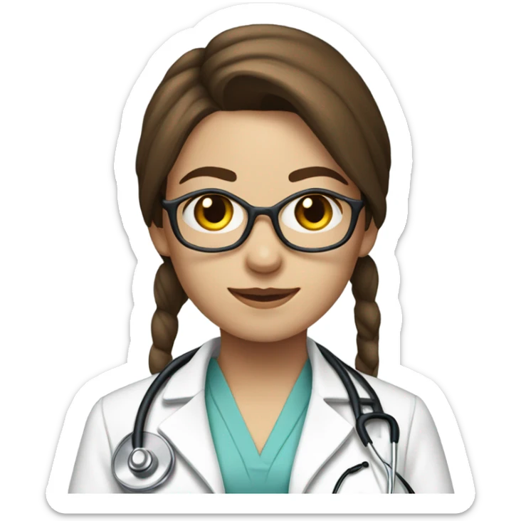 Straight brown hair white skin woman pretty doctor with stethoscope  sticker