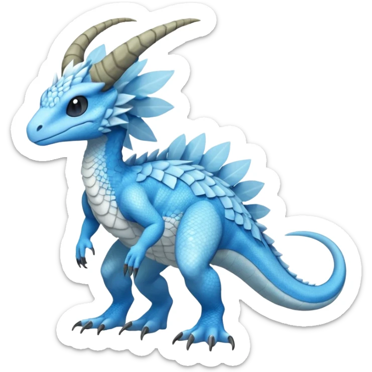 Raptorik reptilian scaley feathery horned Amaura-Aurorus-Pokémon-Fakémon-hybrid-fusion-creature, full body sticker