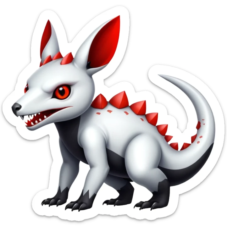 a shiny white with black belly and red eyes exotic edgy vernid-fionbri-creature full body sticker
