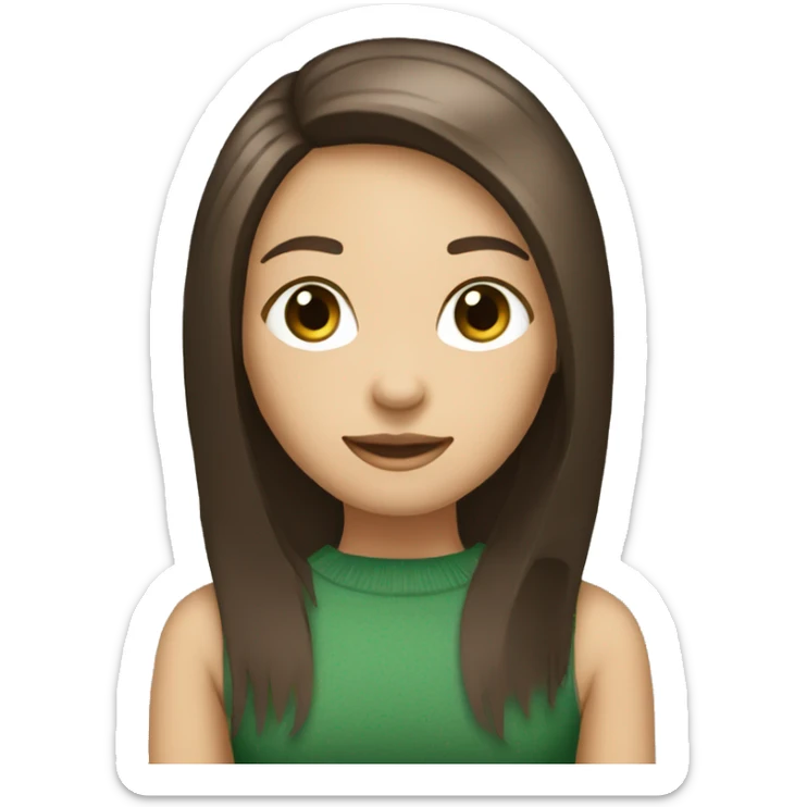 generate image of a brunette girl with straight hair holding the whatsapp icon sticker
