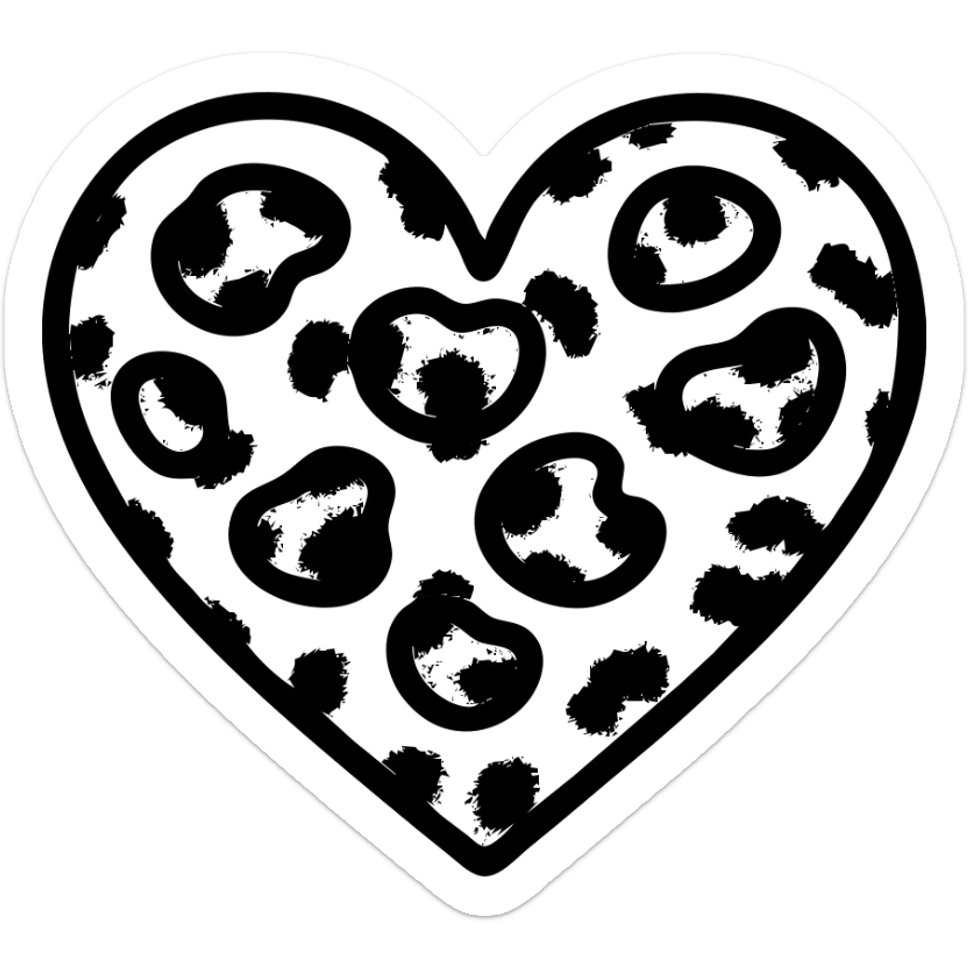 Color the heart with realistic leopard print in tan and gold with dark brown spots, keeping the icon style and transparent background. sticker