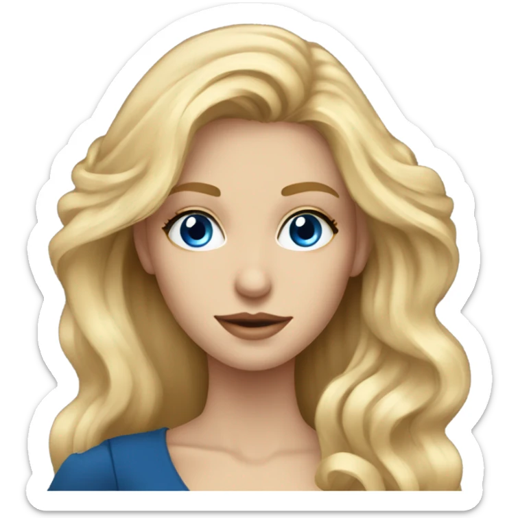 Beautiful skinny woman long blonde hair in dark dress with blue eyes gold earrings with book  sticker