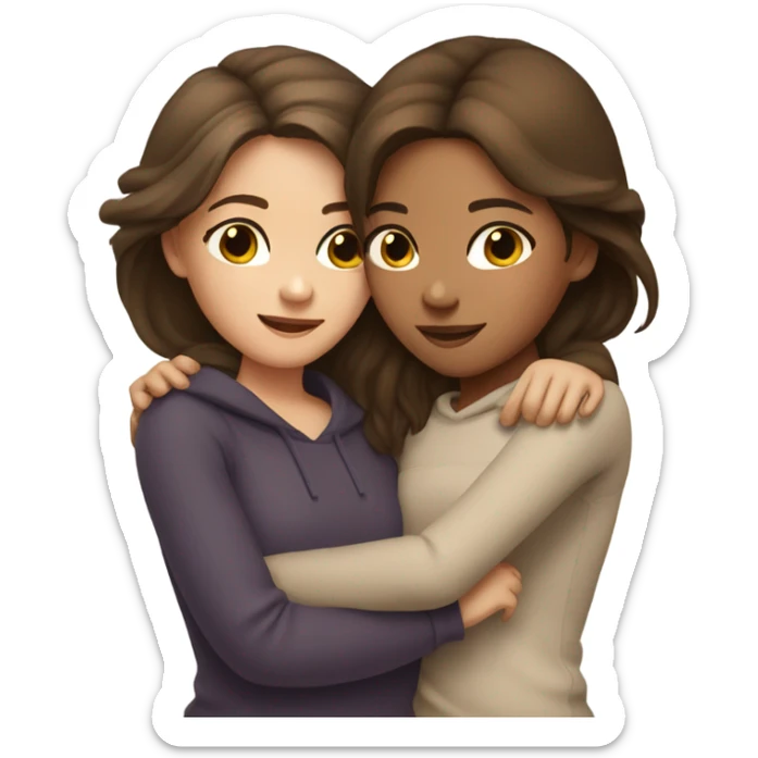 lesbian cuddles dark brown hair girl and light brown hair girl  sticker