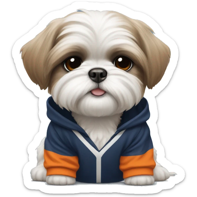 White shih tzu puppy wearing auburn football hoodie  sticker