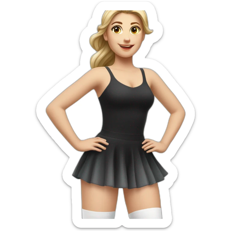 caucasian-curvy-figure skater girl short-black-skirt-back-and-front-views-long-white-socks sticker