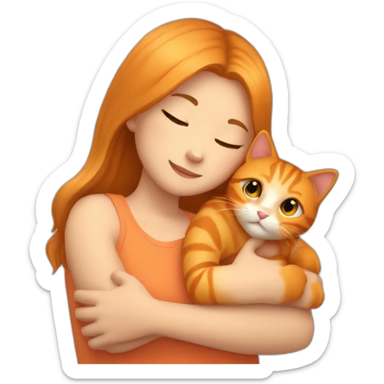 little girl with light brown hair hugging an orange cat really tight sticker