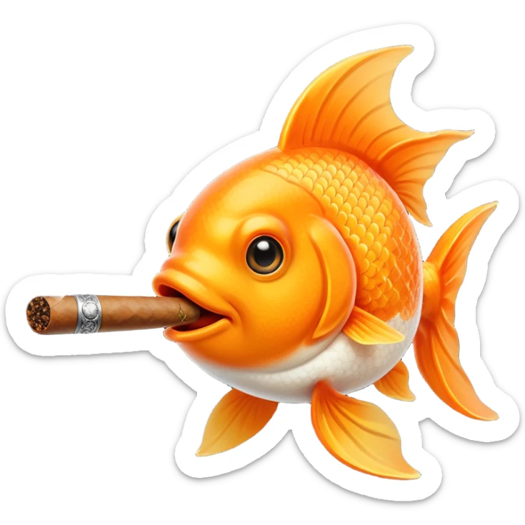 goldfish sitting in the hatch of a green army tank, smoking a cigar, iOS emoji style sticker