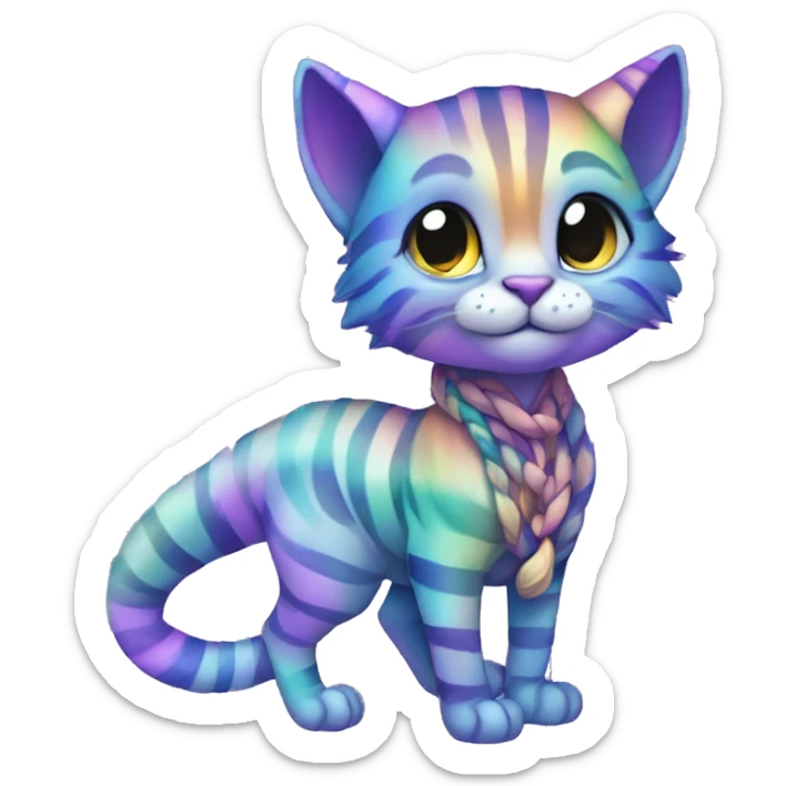 Colorful vernid fantasy creature LiLaiRa Kamirah Falvie whiskers paws full body sparkle purple blue gradient stripes braided tail feline sticker
