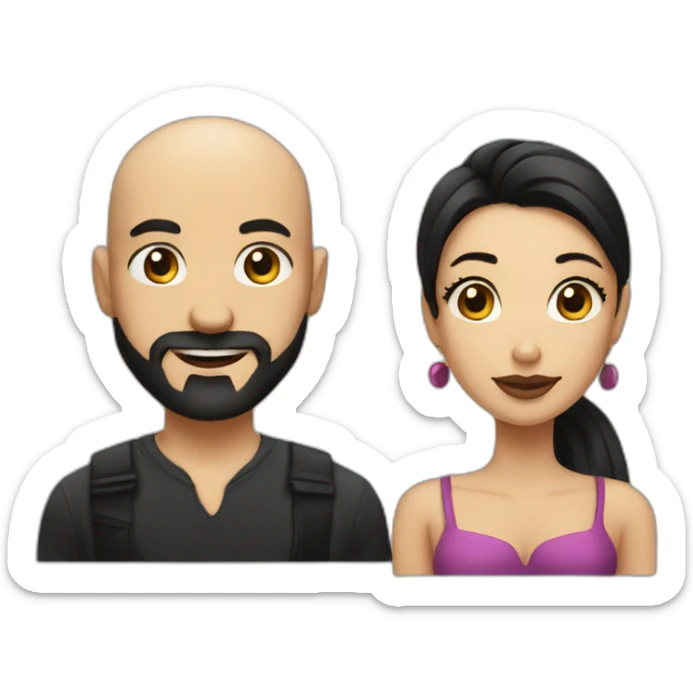 Sexy bald man with little beard and a thin woman with long black hair sticker