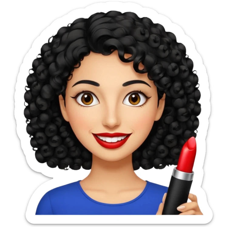 30 year old iranian woman very short curly black hair, big brown eyes, tanned skin, big smile, white teeth, pretty, stylish sticker