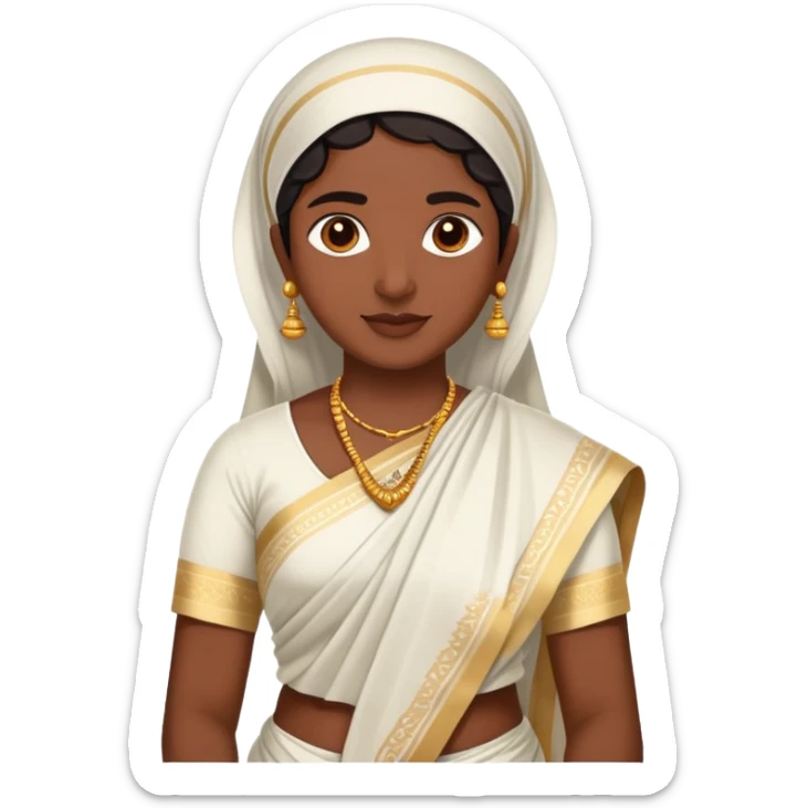 Malayali person in traditional Kerala attire with mundu and kasavu saree sticker
