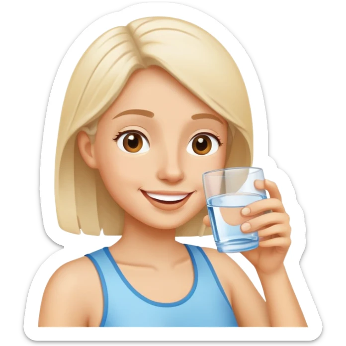 person drinking a glass of water, cheerful and healthy, simple and expressive sticker