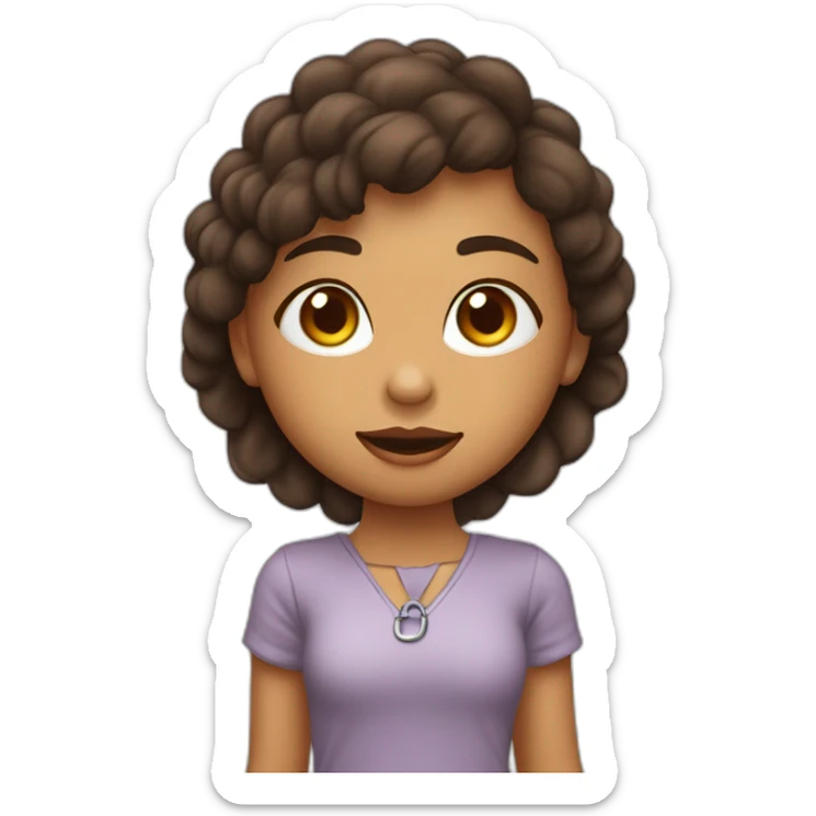 chica pelo rizo por los hombros morena de ojos marrones con pendientes de aro pequeños en plata sticker