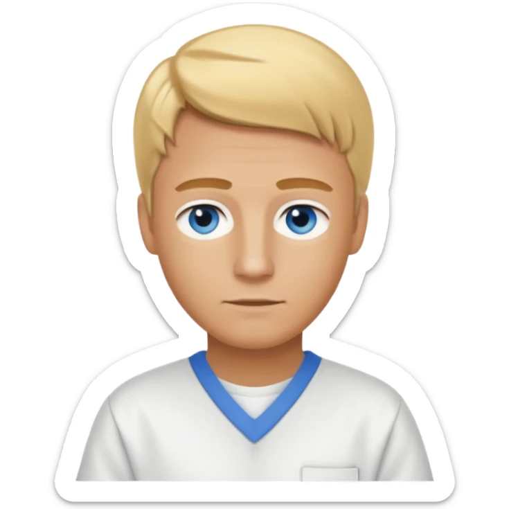 Phillip Morris with golden blonde hair, blue eyes, white inmate outfit sticker