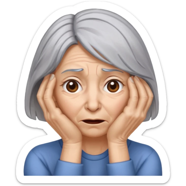 woman with gray hair and 1 palm of hand covering face in exasperation sticker