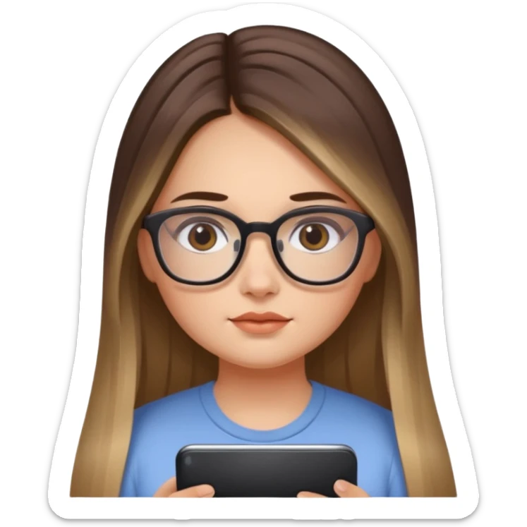 Chica de piel blanca con cabello liso largo con balayage, ojos cafe obcuro con lentes cuadrados, gordita, dando una terapia psicologica sticker