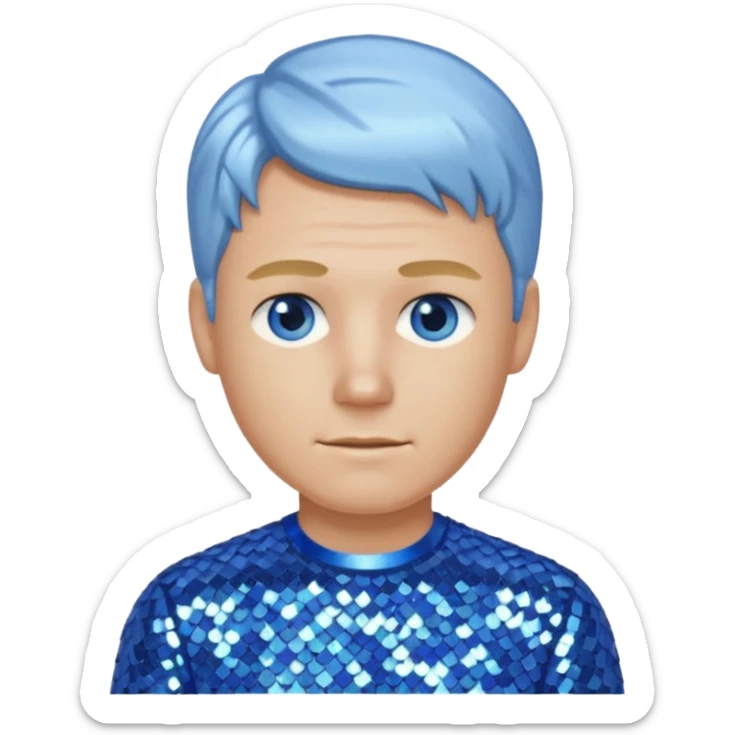 Ken from Barbie & Friends with blue eyes, blonde hair, blue sequin shirt sticker