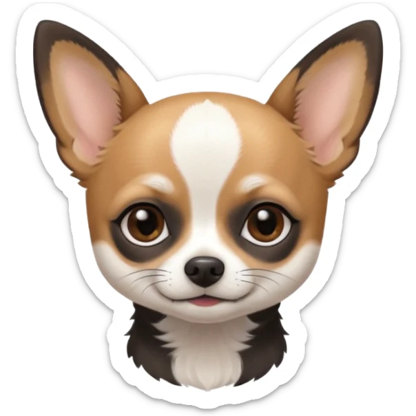 A black and white chihuahua emoji please with a thin white line on the center of head and brown eyebrow sticker