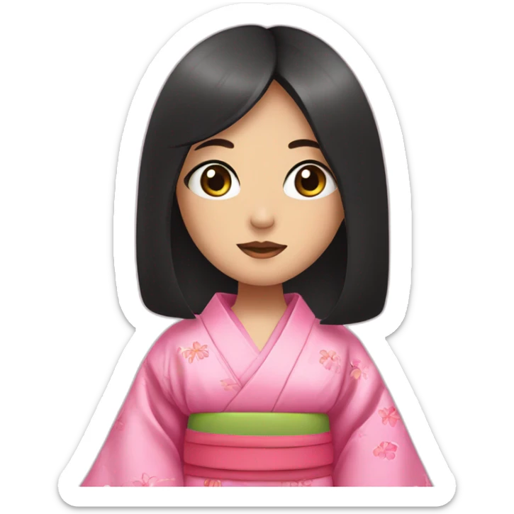  A girl wearing a pink kimono, with long black hair and wide pink eyes sticker