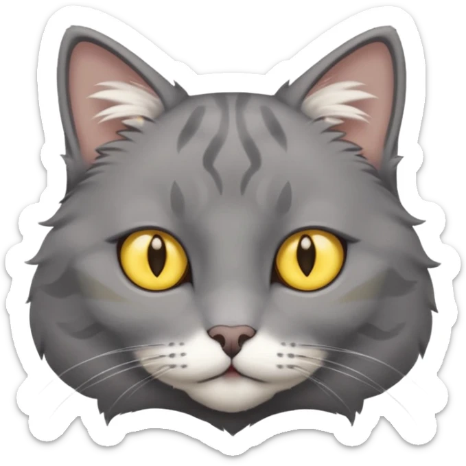 A gray cat with yellow eyes named max he is very cute and has a white spot on his neck sticker