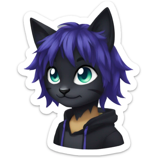 Anthro Dark Beautiful Colorful Shiny Edgy Cool Shy Grumpy FurSona Feline Fakemon Emo Hair Vtuber Model sticker