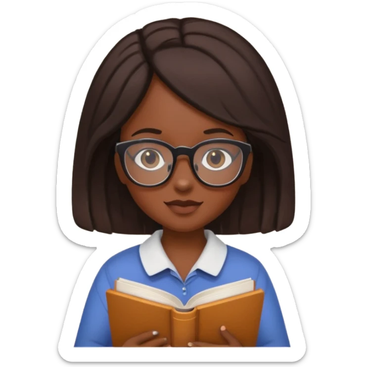 black girl emoji with glasses holding a book sticker