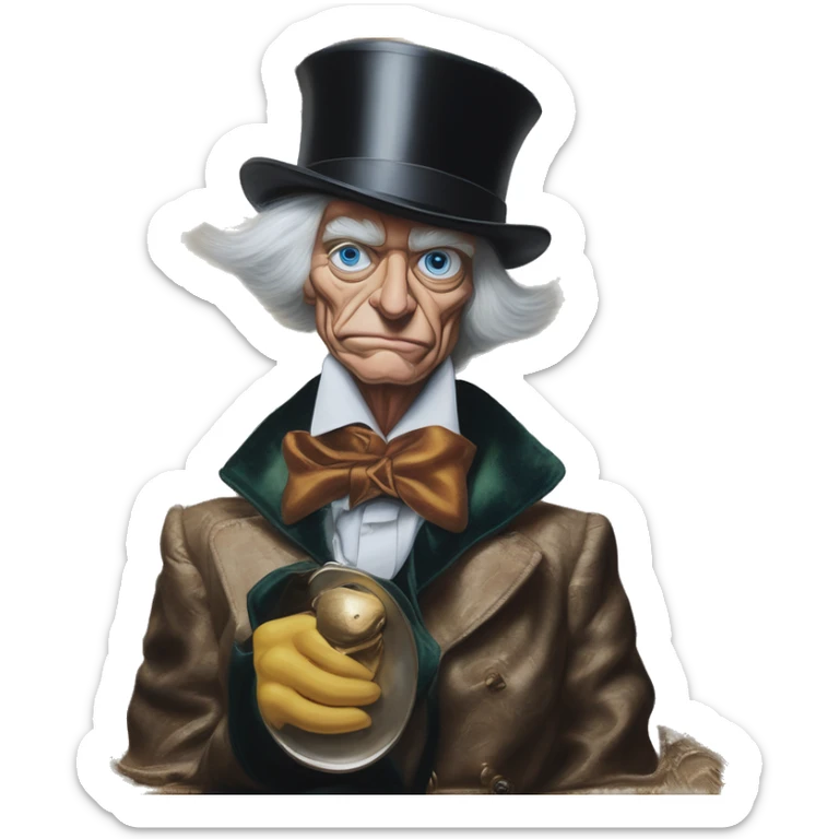 Uncle Scrooge spoon in Dior Gucci Hermes, oil paint, mysterious eyes, intricate lips, masterpiece portrait , odd perspective, beautiful, desirable, logical sticker