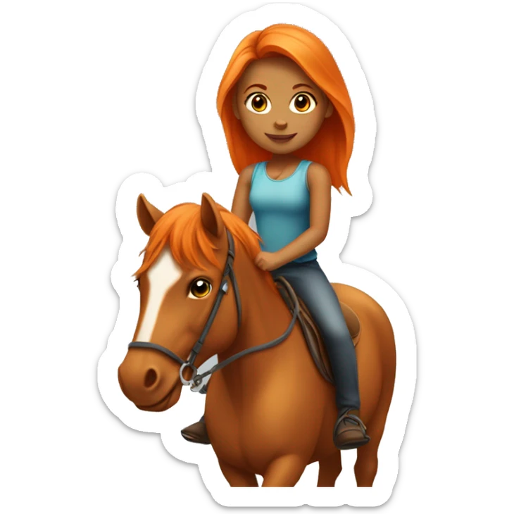 Tan girl with long orange hair riding a horse sticker