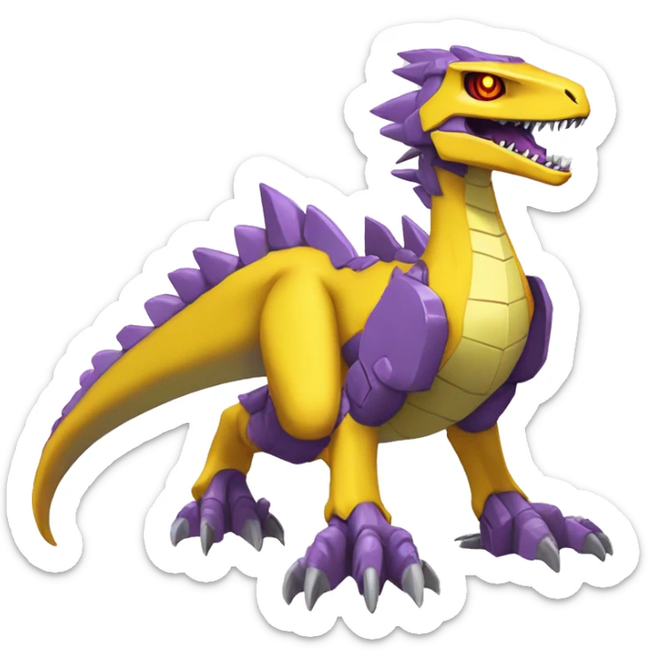  Cool Edgy Purple Yellow Digimon-Fakemon-Guilmon-Velociraptor-Dragon-Mecha full body sticker