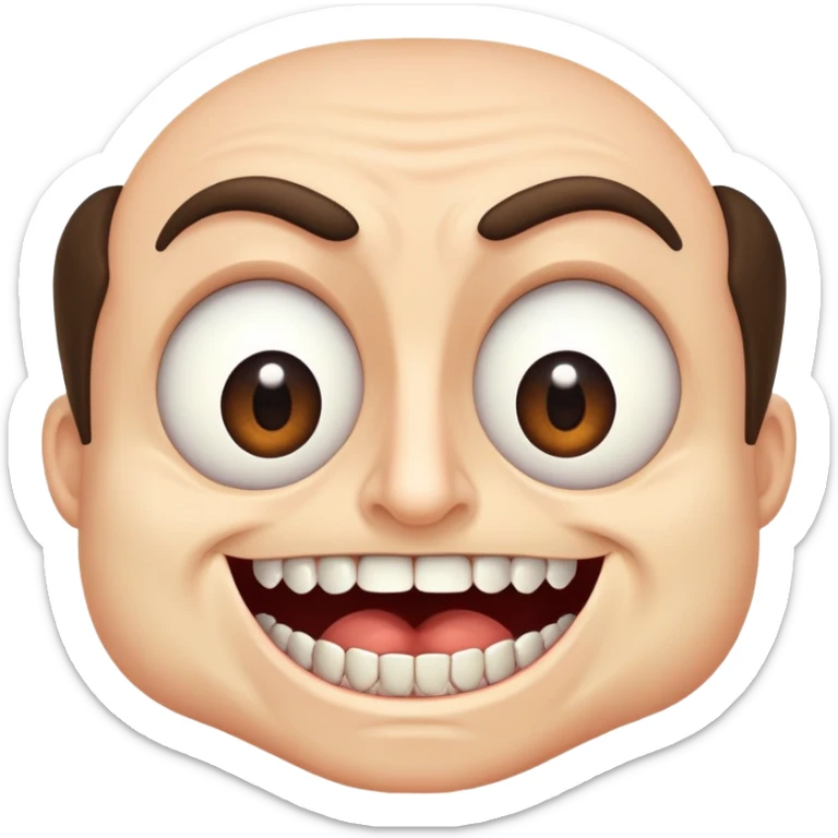 a man with extremely wide eyes and an impossibly large mouth full of countless teeth sticker